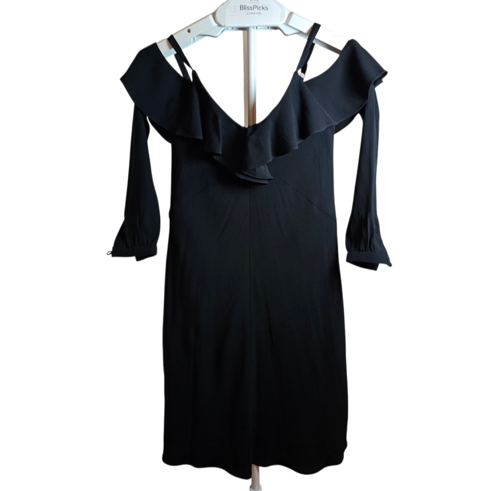 A.L.C. Felicia Black Cold Shoulder Ruffle Dress Size 0 Italian Fabric - Picture 4 of 11